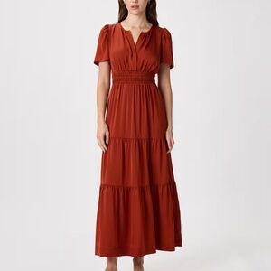 Quince Washable Stretch Silk Tiered Maxi Dress - Medium - BROWN NOT ORANGE